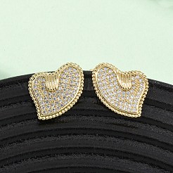 Heart Brass Micro Pave Cubic Zirconia Stud Earrings&nbsp;EJEW-B153-19G-01