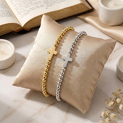 2Pcs Brass & 304 Stainless Steel Beads Stretch Bracelets Set&nbsp;EI7625-2