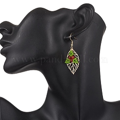 Leaf 304 Stainless Steel Glass Dangle Earrings&nbsp;EJEW-MZ00624