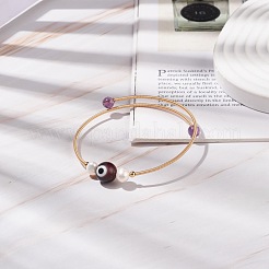 Natural Amethyst & Evil Eye Lampwork & Natural Pearl Beaded Bangle&nbsp;BJEW-JB08463-03