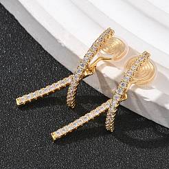 Brass Micro Pave Clear Cubic Zirconia Stick Clip-on Earrings&nbsp;EJEW-K286-13G