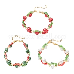 3Pcs 3 Colors Christmas Glass & Baking Paint Pearlized Glass Pearl Round Beaded Bracelets for Women&nbsp;BJEW-JB12441