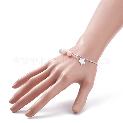 Natural White Jade(Dyed) Beaded Bracelet with 304 Stainless Steel Rolo Chains&nbsp;BJEW-JB08145-05