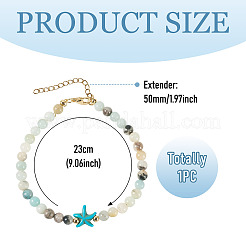 Ocean Dyed Synthetic Turquoise Starfish and Natural Flower Amazonite Round Beaded Anklets for Women&nbsp;AJEW-TA00060