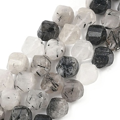 Natural Tourmalinated Quartz/Black Rutilated Quartz Beads Strands&nbsp;G-C267-B02