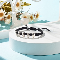 Skull Alloy Braided Bead Bracelet&nbsp;BJEW-JB07861-02