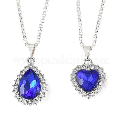 2Pcs 2 Styles Alloy Glass Teardrop Heart Pendant 304 Stainless Steel Rolo Chain Necklaces for Women&nbsp;NJEW-JN06499