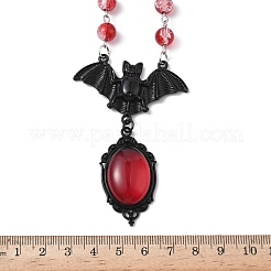 Alloy Red Glass Bat Pendant Round Glass Link Necklaces for Halloween&nbsp;LS-NJEW-H075-02PEB