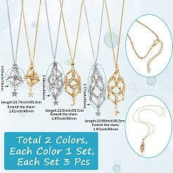 6Pcs 6 Styles Star Moon Stainless Steel Braided Chain Macrame Pouch Empty Stone Holder Pendant Necklace Making&nbsp;NJEW-SC0001-44