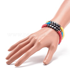5Pcs 5 Color Handmade Polymer Clay Disc Surfer Stretch Bracelets Set&nbsp;BJEW-JB08800