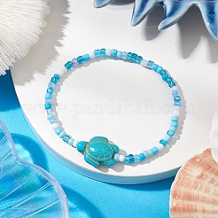 Dyed Synthetic Turquoise Beaded Stretch Bracelets for Kids&nbsp;BJEW-JB110102-01