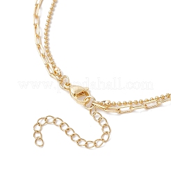 Brass Paperclip Chain and 304 Stainless Steel Ball Chain Double Layer Necklaces for Women&nbsp;NJEW-JN05380