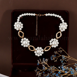 Alloy Rhombus & Plastic Flower Link Chain Necklaces for Women&nbsp;WG7D712-01