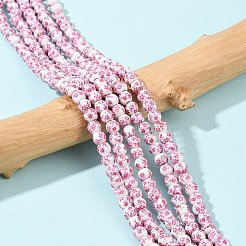 Handmade Flower Printed Porcelain Ceramic Beads Strands&nbsp;PORC-M005-6mm-03