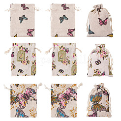 15Pcs 3 Styles Butterfly Printed Polycotton(Polyester Cotton) Packing Pouches Drawstring Bags&nbsp;ABAG-TA0002-14
