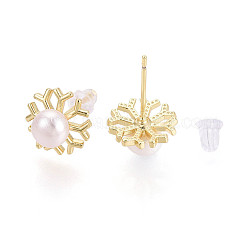 Brass & Natural Pearl Stud Earrings&nbsp;PEAR-N020-WX03