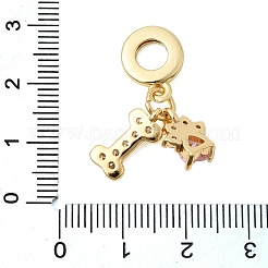 Brass Pave Clear and Pink Cubic Zirconia European Dangle Charms&nbsp;KK-Z150-03G-02