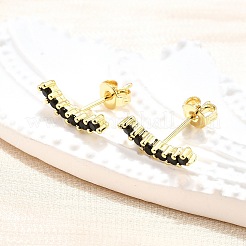 Black Cubic Zirconia Curved Bar Stud Earrings&nbsp;EJEW-G297-14G