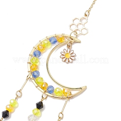 Glass Beads Wire Wrapped Brass Moon Hanging Ornaments&nbsp;HJEW-TA00214