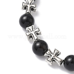 Natural Black Onyx Round Beads Stretch Bracelets&nbsp;BJEW-JB12343-01