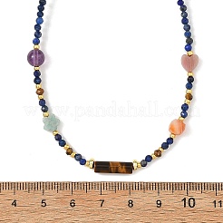 Faceted Round Natural Lapis Lazuli and Geometric Stone Beaded Necklaces for Women&nbsp;NJEW-JN06701