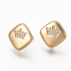 Brass Micro Pave Clear Cubic Zirconia Stud Earring Findings&nbsp;ZIRC-Q021-071G-NF