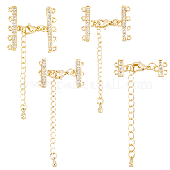 4Pcs 4 Styles Brass Micro Pave Clear Cubic Zirconia Ends with Chains&nbsp;FIND-BBC0005-21