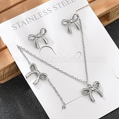 Bowknot 304 Stainless Steel 
Stud Earrings & Necklaces & Bracelets Sets&nbsp;SJEW-Q001-02P