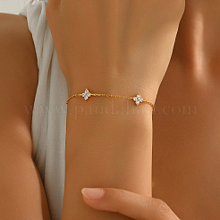 Elegant Floral Brass Pave Clear Cubic Zirconia Link Bracelets&nbsp;DF1252