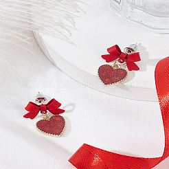 1 Pair Red Heart Oil Drop Earrings with Tassel&nbsp;EJEW-LP0011-02