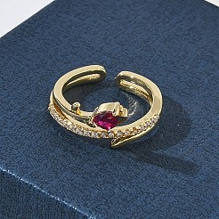 Brass Micro Pave Cubic Zirconia Cuff Open Rings for Women&nbsp;RJEW-L343-05G-01