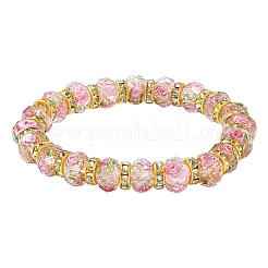 Faceted Rondelle Handmade Inner Flower Gold Sand Lampwork & Iron Beaded Stretch Bracelets for Women&nbsp;BJEW-SW001579-05