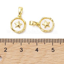 Rack Plating Brass Pave Shell Flat Round Charms with Star&nbsp;KK-K360-06G