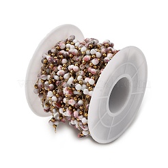 Handmade 304 Stainless Steel Porcelain Beaded Round Link Chains&nbsp;CHS-L032-16G-01
