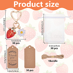 30Pcs Strawberry with Daisy Alloy Enamel Pendant Keychains&nbsp;KEYC-WA0001-05