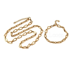 304 Stainless Steel Teardrop Link Chain Bracelet & Necklace Jewelry Sets&nbsp;SJEW-L199-18G