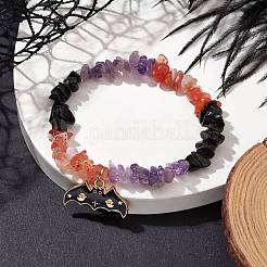 Natural South Red Agate & Amethyst & Obsidian Chips Beaded Stretch Bracelets&nbsp;BJEW-TA00493