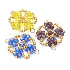 7Pcs 7 Color Chakra Electroplate Glass Beaded Flower Connector Charms&nbsp;PALLOY-MZ01297
