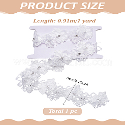 1 Yard Double Layer Polyester 3D Flower Lace Trim Ribbon with Rhinestone&nbsp;OCOR-LP0003-60