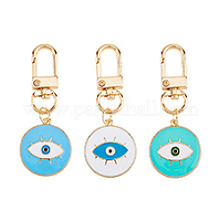 3Pcs 3 Colors Flat Round with Evil Eye Alloy Enamel Pendant Decoration&nbsp;KEYC-DC0001-23