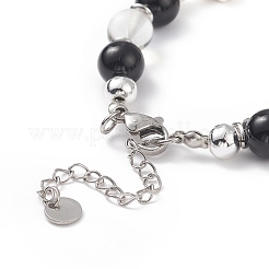 Natural & Synthetic Mixed Stone Beaded Bracelet with Cross Charm&nbsp;BJEW-TA00184-02