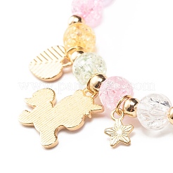 Candy Color Round Beaded Stretch Bracelet with Heart Unicorn Charm for Women&nbsp;BJEW-JB07636-04
