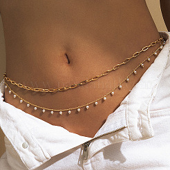 Iron & Plastic Imitation Pearl Round Beaded Double Layer Chain Waist Body Chains&nbsp;WGB69D0-01