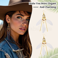 2Pairs 2 Colors Feather Chandelier Earrings&nbsp;EJEW-TA0001-81B