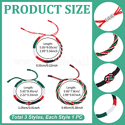 3Pcs 3 Styles Palestinian Flag Colour Nylon Cord Braided Bracelets for Men Women&nbsp;BJEW-UN0001-91
