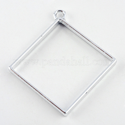 Rack Plating Alloy Rhombus Open Back Bezel Pendants&nbsp;PALLOY-S047-22D-FF