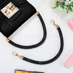 2Pcs Round Jet Rhinestone Synthetic Rubber Cord Bag Handles&nbsp;DIY-PH0035-49G