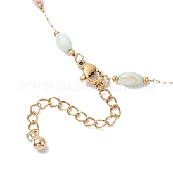 Dyed Rice Natural Shell & 304 Stainless Steel Link Chain Necklaces&nbsp;NJEW-JN05450
