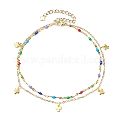304 Stainless Steel & Brass Double Layer Chain Anklets&nbsp;AJEW-AN00629
