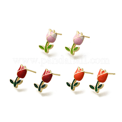 Brass Enamel Flower Stud Earrings&nbsp;EJEW-P322-05G